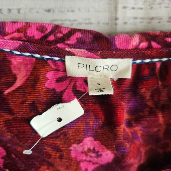 Pilcro Anthropologie Keira Corduroy Pink Floral Puff Sleeve Girly Mini Dress NWT - Picture 4 of 7